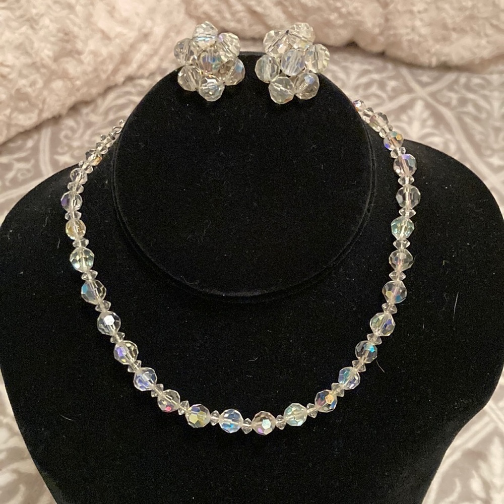 Vintage Crystal Chocker Necklace Earrings